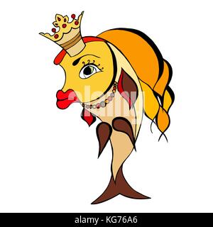 Goldfisch mit einer Krone auf einem weißen Hintergrund. Vector Illustration Stock Vektor