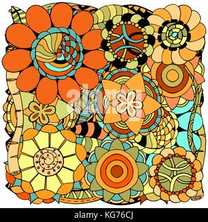 Ethnische farbige Blumenkunst, doodle Hintergrund Muster Kreis in Vektor. henna Mehndi doodles Paisley design Tribal design Element. Stock Vektor