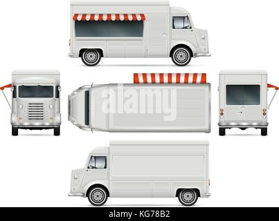 Retro essen Lkw Vektor mock up für Fahrzeugbeschriftung, Werbung und Corporate Identity. mobile Cafe van Vorlage. alle Schichten und Gruppen gut organisiert. Stock Vektor