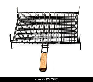 Stahlgitter für Grill isoliert auf weißem Hintergrund. Stockfoto