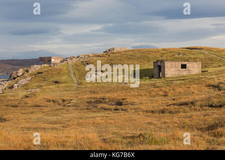 Rubha Nan Oll, Cove Batterie, Loch Ewe, Highlands, Schottland. Stockfoto