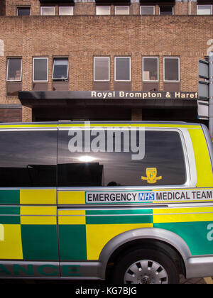 Royal brompton Hospital mit Not nhs medizinisches Team Fahrzeug, Chelsea, London Stockfoto