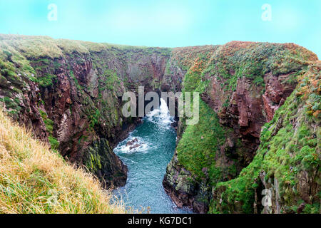 Der bullers von Buchan ist eine dramatische Küsten Inlet an der Küste in der Nähe von Peterhead Aberdeenshire, Schottland von einem eingestürzten Höhle gebildet. Stockfoto