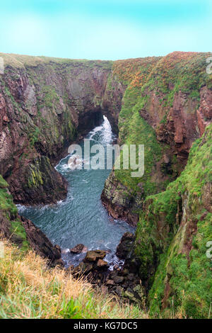 Der bullers von Buchan ist eine dramatische Küsten Inlet an der Küste in der Nähe von Peterhead Aberdeenshire, Schottland von einem eingestürzten Höhle gebildet. Stockfoto