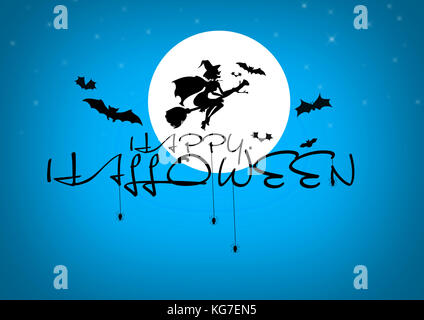 Halloween Grußkarten mit Pinsel schwarze Schrift auf blauem Hintergrund Dekoration für Poster, Banner, Vektor, Abbildung Stockfoto