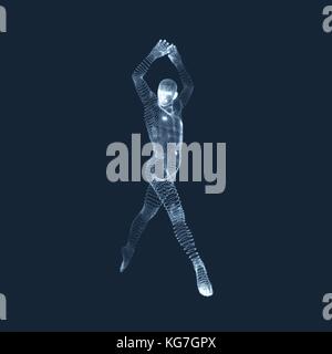Gymnast. Mann. 3d-Modell des menschlichen Körpers. Gymnastik Aktivitäten für Icon Health und Fitness Community. Vektorgrafiken aus Teilchen. Stock Vektor