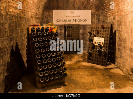 Epernay, Frankreich - Juni 9, 2017: Höhlen von Champagne charles Mignon in Epernay, Frankreich. Stockfoto