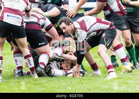 Brentwood, Essex, Großbritannien. 4. NOVEMBER 2017. - brentwood Rugby Club (27) vs North Walsham rfc (10) am Brentwood gespielt. Credit: Ian Davidson/alamy leben Nachrichten Stockfoto