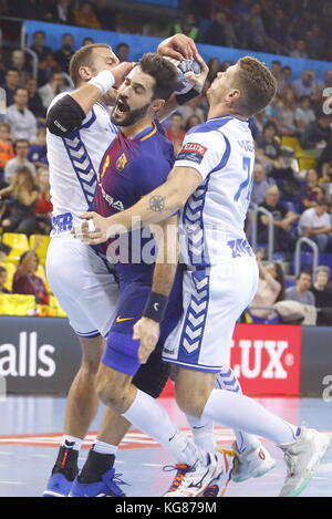 Raul Entrerrios, 4. Oktober 2017, Palau Blaugrana, Barcelona, Spanien; EHF Herren Champions League Gruppenphase, Handball. FC Barcelona Lassa / CRO HC Prvo Plinarski Drustvo Stockfoto