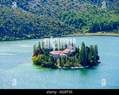 Insel Visovac Kloster in Nationalpark Krka - Dalmatien, Kroatien Stockfoto