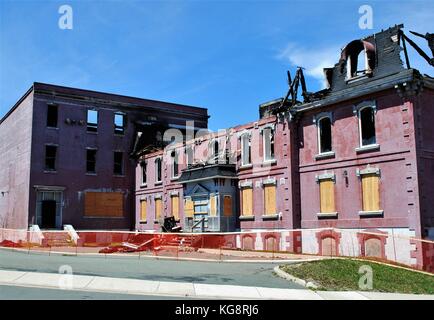 Ausgebrannte Reste der historischen Gebäude, die alte Belvedere Waisenhaus, St. John's, Neufundland und Labrador, Kanada. Stockfoto