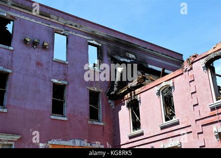 Ausgebrannte Reste der historischen Gebäude, die alte Belvedere Waisenhaus, St. John's, Neufundland und Labrador, Kanada. Stockfoto