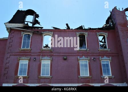 Ausgebrannte Reste der historischen Gebäude, die alte Belvedere Waisenhaus, St. John's, Neufundland und Labrador, Kanada. Stockfoto