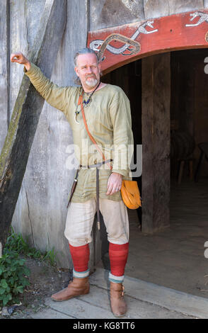 Ein Mann gekleidet wie ein Wikinger, Ribe, Dänemark Stockfoto