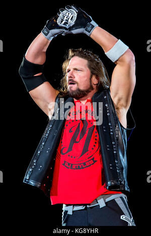 BARCELONA-NOV 4: The Wrestler AJ Styles in der Tätigkeit bei WWE Live auf der Palau Sant Jordi am 4. November 2017 in Barcelona, Spanien. Stockfoto