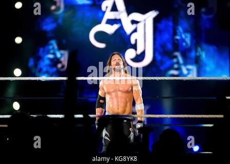 BARCELONA-NOV 4: The Wrestler AJ Styles in der Tätigkeit bei WWE Live auf der Palau Sant Jordi am 4. November 2017 in Barcelona, Spanien. Stockfoto