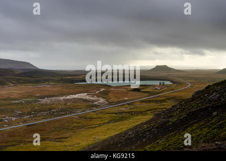 Mit Blick auf die geothermische Feld in Island Stockfoto