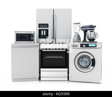Haushalt Geräte auf weißem Hintergrund. 3D-Darstellung. Stockfoto
