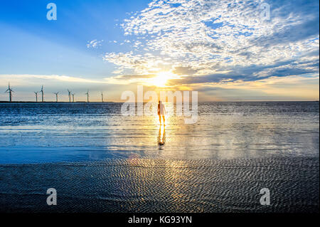 Sillouette von Mann und wea Array an gaomei Stockfoto