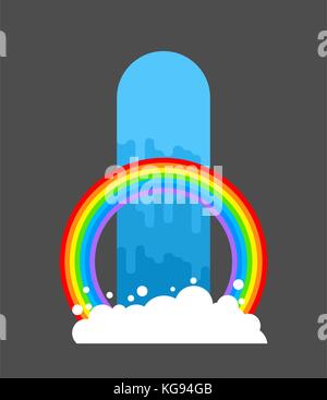 Wasserfall und Regenbogen isoliert. Natürliche reines Wasser. Flüsse und Wasserfälle. Vector Illustration Stock Vektor