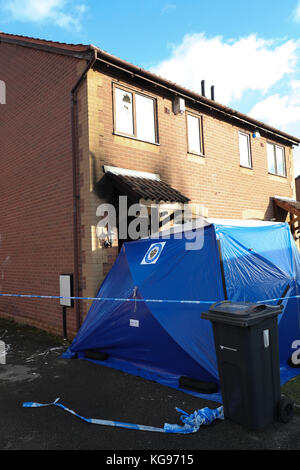 Ein allgemeiner Blick auf ein Anwesen in Birchtrees Drive, Tile Cross, Birmingham, da ein 56-jähriger Mann nach einem Brand in seinem Haus um sein Leben kämpft - wobei die Polizei sagt, dass der Brand ein Brandanschlag gewesen sein könnte, der durch ein Feuerwerk ausgelöst wurde. Stockfoto