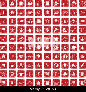 100 christmas Icons Set grunge Rot Stock Vektor