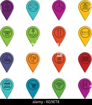 Points of Interest Symbole doodle einrichten Stock Vektor