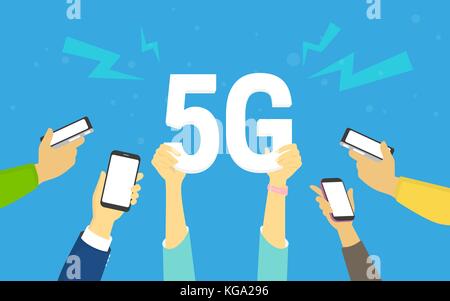 Flache Menschen halten Sie die Big 5 g Symbol Stock Vektor