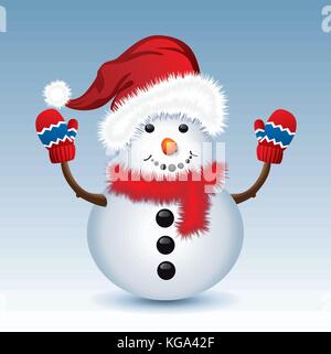 Vektor weihnachten Abbildung: Schneemann santa Mütze und Handschuhe tragen Stock Vektor