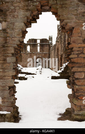 Winter Blick auf Finchale Priory, Co Durham, England, Großbritannien Stockfoto