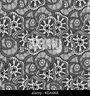 Nahtlose floral doodle Hintergrund Muster in Vektor. design Asiatische, ethnische, Tribal Muster. schwarzen und weißen Hintergrund. Malbuch. Kunst Stock Vektor