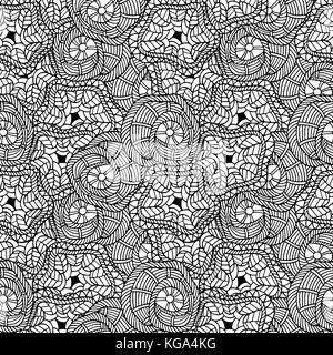 Nahtlose floral doodle Hintergrund Muster in Vektor. design Asiatische, ethnische, Tribal Muster. schwarzen und weißen Hintergrund. Malbuch. Kunst Stock Vektor