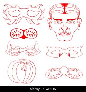 Satz von Halloween rote Maske. Vector Illustration. auf weißem isoliert Stock Vektor