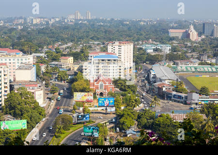 Luftaufnahme der Methodistischen Englische Kirche, Gyo Phyu Street, Yangon (Rangun), Myanmar (Burma), Südostasien Stockfoto