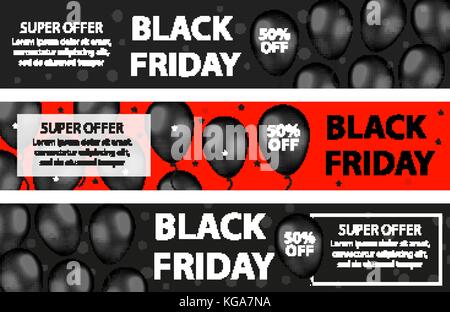 Schwarzer Freitag Werbemittel Web Banner mit schwarzem realistische Ballons. moderne, trendige Vorlage für ihr Design, Flyer. Spezielle Angebote, Rabatte. ve Stock Vektor