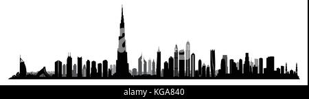 City Skyline von Dubai. Vae urbane Stadtbild. Vereinigte Arabische Emirate Hochhaus Gebäude Silhouette Stock Vektor