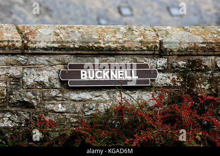 Bucknell station Anmelden im Herzen von Wales, Shropshire, England, Großbritannien Stockfoto