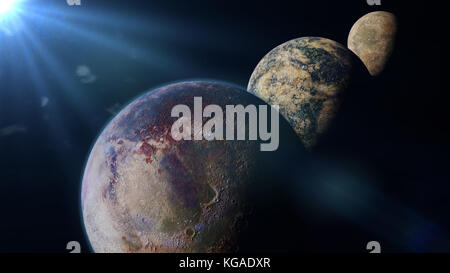 Exo Planeten beleuchtet von einer fremden Sonne (3D-Illustration, Elemente dieses Bild von der Nasa eingerichtet sind). Stockfoto