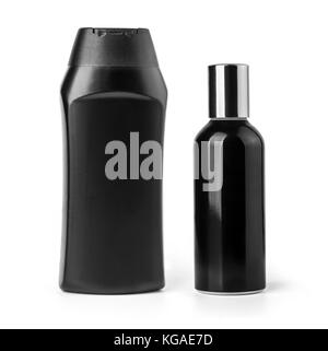 Schwarz kosmetische Flasche auf weißem Hintergrund Stockfoto
