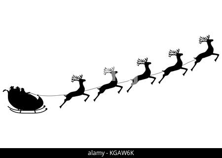 Santa Claus reitet in einem Schlitten im Kabelbaum auf das Rentier Stock Vektor