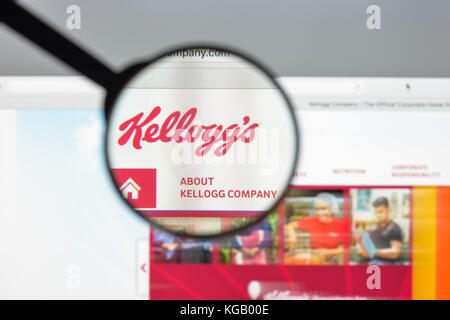 Mailand, Italien - 10. August 2017: Website von Kellogg. Es ist ein US-amerikanisches multinationales Lebensmittelunternehmen. Kelloggs Logo sichtbar. Stockfoto