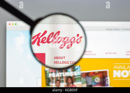 Mailand, Italien - 10. August 2017: Website von Kellogg. Es ist ein US-amerikanisches multinationales Lebensmittelunternehmen. Kelloggs Logo sichtbar. Stockfoto