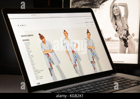 Mailand, Italien - 7. Mai 2017: Homepage der Marke Zara. Es ist ein spanisches Mode-E-Commerce-Geschäft. Stockfoto