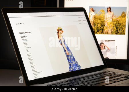 Mailand, Italien - 7. Mai 2017: Homepage der Marke Zara. Es ist ein spanisches Mode-E-Commerce-Geschäft. Stockfoto