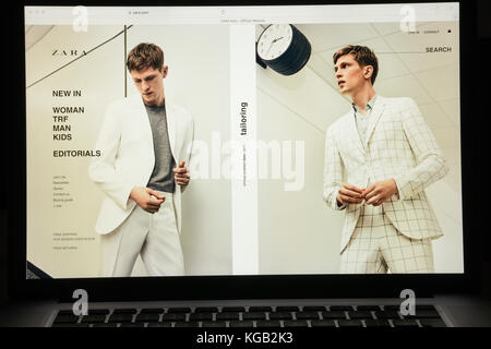 Mailand, Italien - 7. Mai 2017: Homepage der Marke Zara. Es ist ein spanisches Mode-E-Commerce-Geschäft. Stockfoto