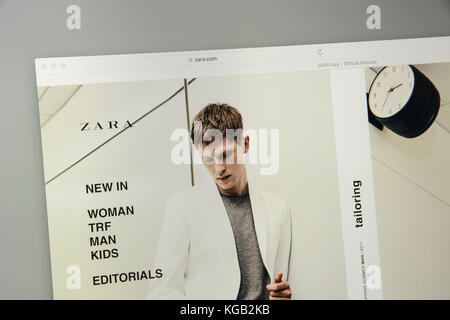 Mailand, Italien - 7. Mai 2017: Homepage der Marke Zara. Es ist ein spanisches Mode-E-Commerce-Geschäft. Stockfoto