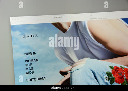 Mailand, Italien - 7. Mai 2017: Homepage der Marke Zara. Es ist ein spanisches Mode-E-Commerce-Geschäft. Stockfoto
