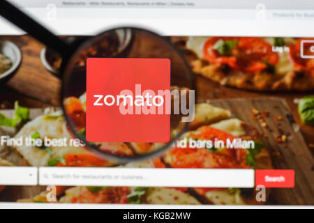 Mailand, Italien - 10 August 2017: Zomato Website Homepage. Es ist ein Restaurant suchen und Discovery Service 2008 gegründet. Zomato Logo sichtbar. Stockfoto