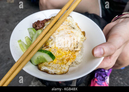 Reis, Fleisch und Ei Frühstück Stockfoto