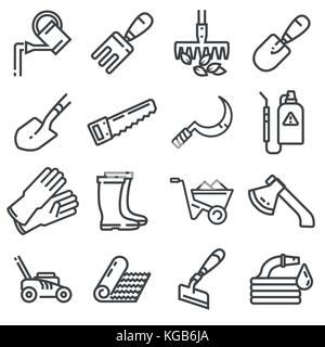 Vektor Gartenarbeit Symbole, einfache und Thin Line Design auf weißem Hintergrund Stock Vektor